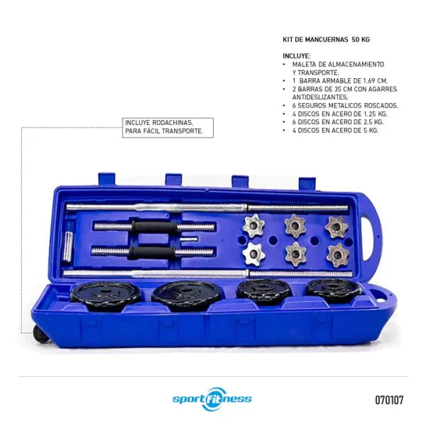 Kit De Mancuernas 50KG Black Plate Barbell - Sport Fitness 70107