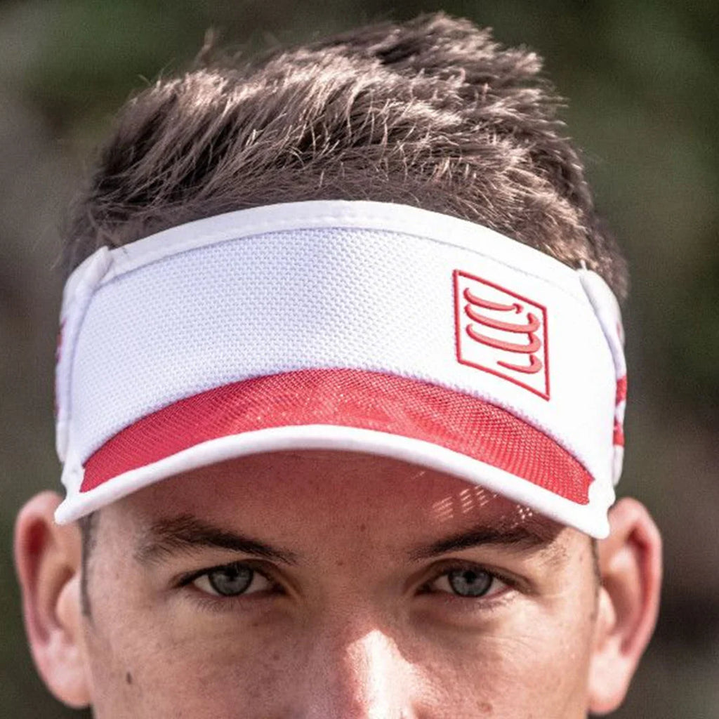 Visera Compressport ultralight spiderweb Blanco Rojo