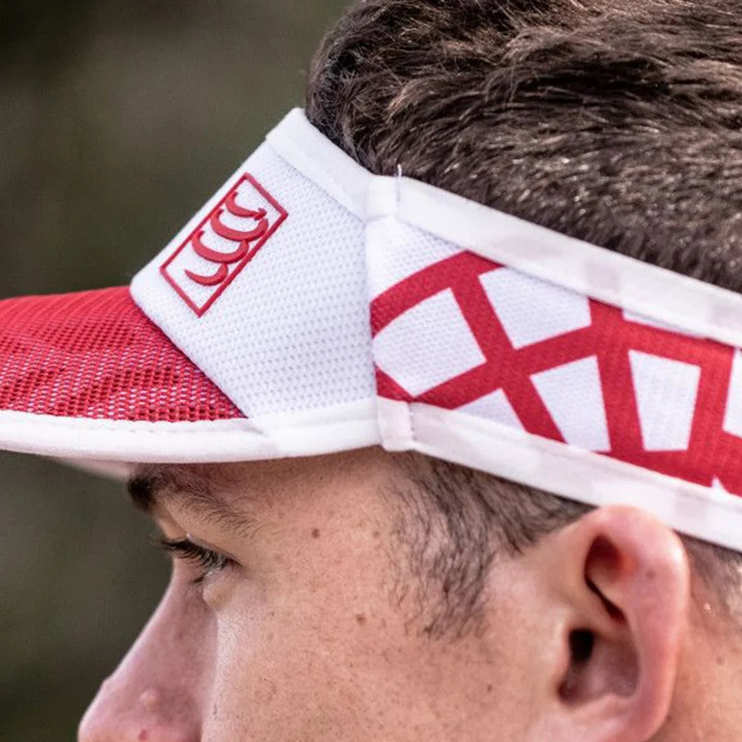 Visera Compressport ultralight spiderweb Blanco Rojo